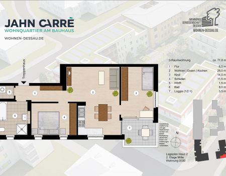 2. Etage mitte, 3-Raumwohnung ca. 71 m²