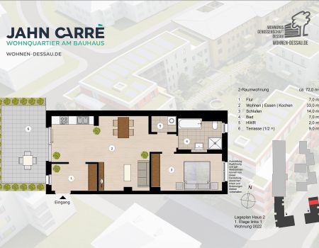 1. Etage links, 2-Raumwohnung ca. 72 m²